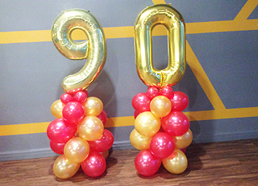 Latex balloon pillars with large foil number balloons